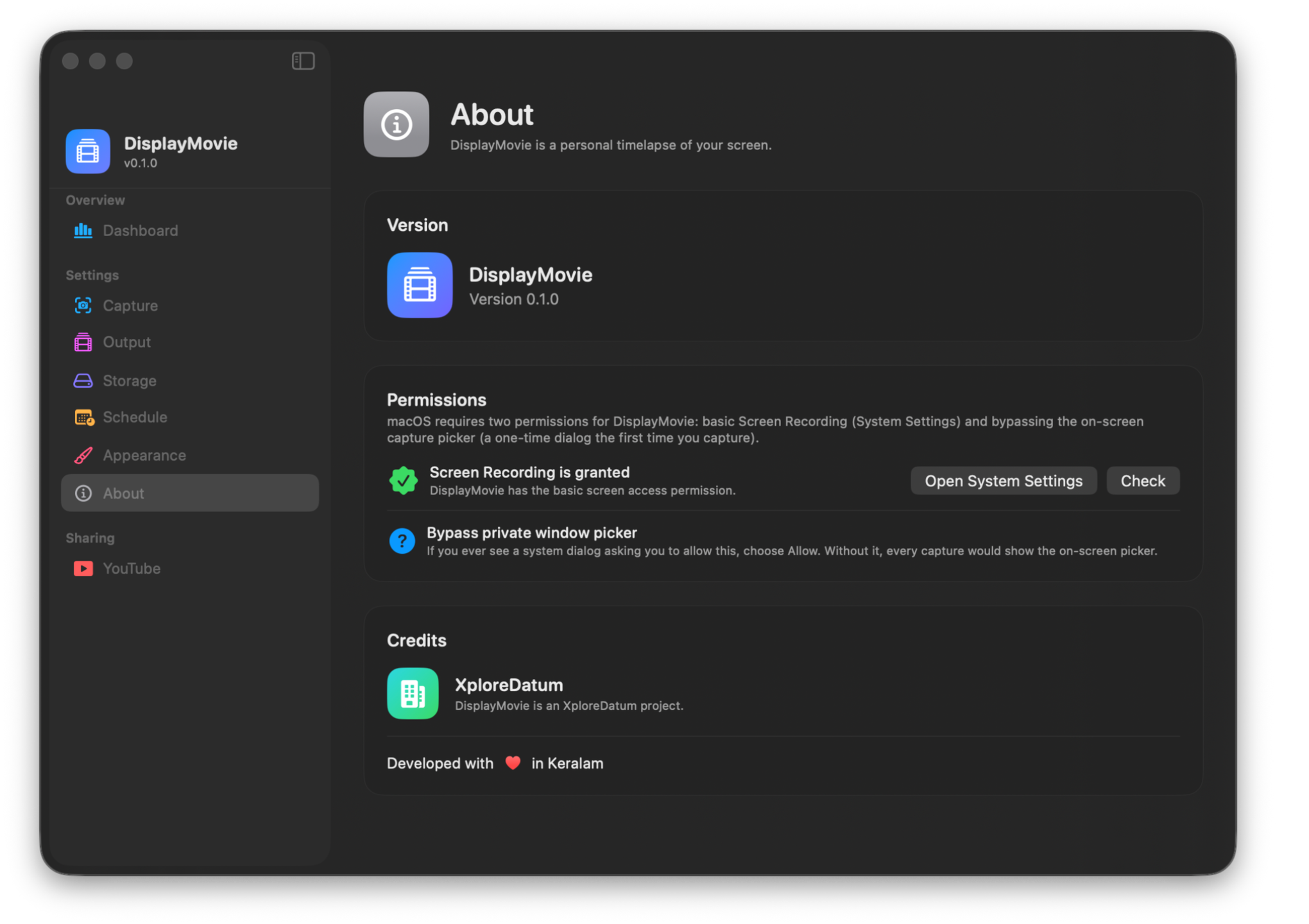 About + permissions.